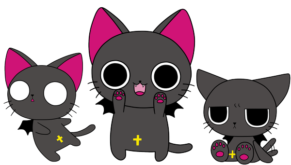 Anime picture 2100x1200 with nyanpire the animation nyanpire pesme (artist) highres smile wide image transparent background vector bat wings sad vampire animal wings cat cross