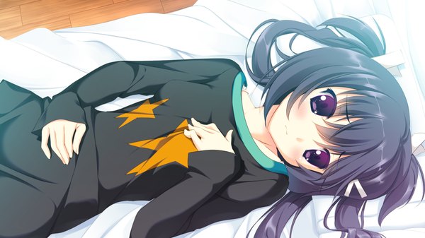 Anime picture 1024x576 with yomehapi long hair black hair wide image purple eyes twintails game cg girl