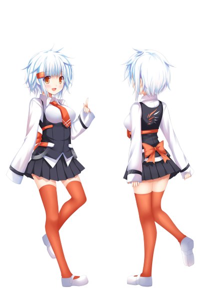 Anime picture 849x1200 with original aixioo tall image blush short hair open mouth simple background white background white hair orange eyes zettai ryouiki dual persona girl thighhighs dress necktie