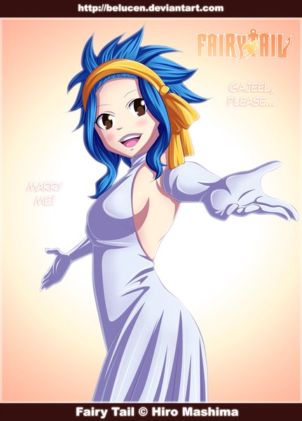 Anime picture 936x1303 with fairy tail levy mcgarden belucen single long hair tall image blush open mouth simple background smile brown eyes blue hair inscription armpit (armpits) coloring girl dress gloves elbow gloves hairband