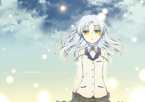 Anime picture 1165x825 with angel beats! key (studio) tachibana kanade single long hair yellow eyes silver hair girl uniform school uniform