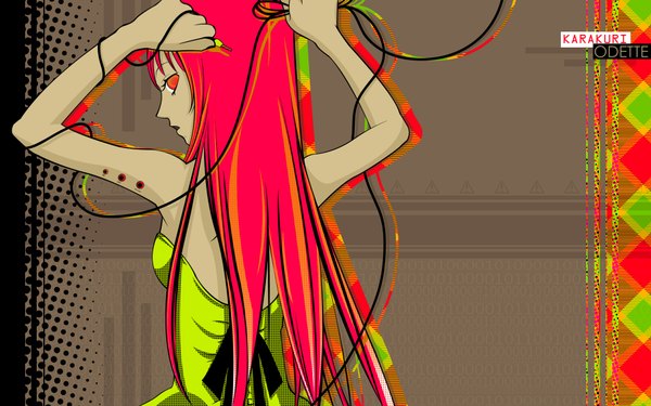 Anime picture 1920x1200 with karakuri odette odette yoshizawa single long hair highres red eyes wide image bare shoulders red hair looking back girl dress wire (wires)