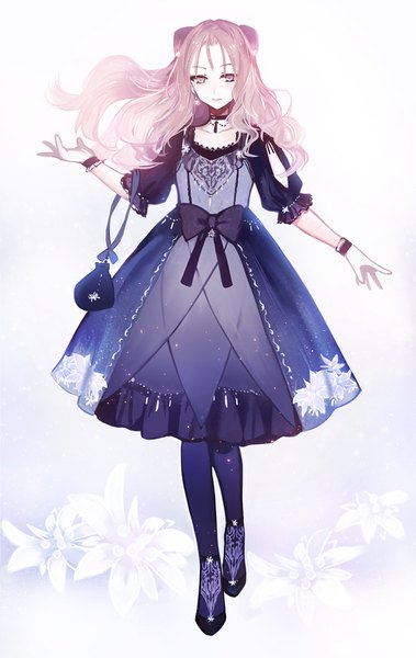 Anime picture 1000x1582 with original juexing (moemoe3345) single long hair tall image looking at viewer blush fringe white background twintails holding pink hair full body pink eyes puffy sleeves floating hair spread arms walking lolita fashion goth-loli