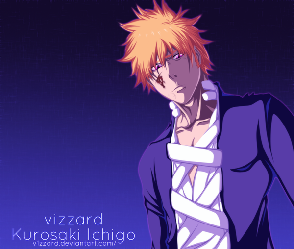 Anime picture 1000x848 with bleach studio pierrot kurosaki ichigo blazing-wizard single short hair japanese clothes pink eyes orange hair inscription coloring blue background boy kimono blood