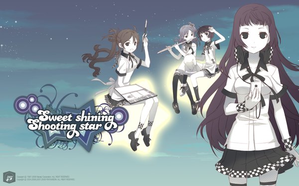 Anime picture 1680x1050 with wide image serafuku apron musical instrument flute djmax sweet shining shooting star