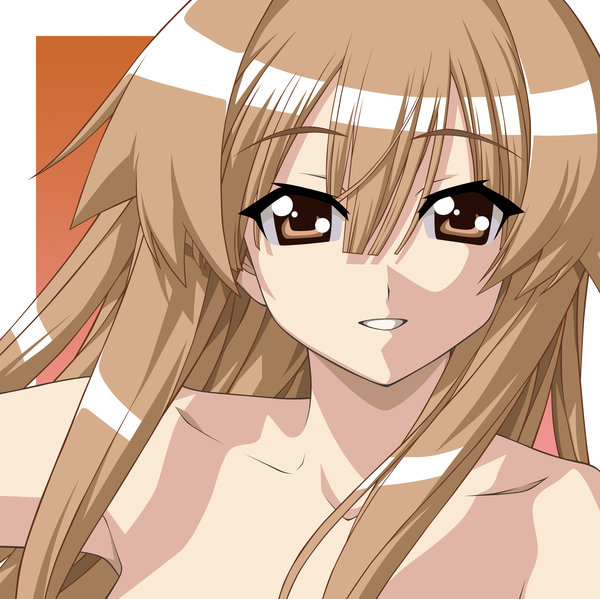 Anime picture 2500x2496 with seto no hanayome seto san serated13 single long hair highres smile brown hair bare shoulders brown eyes portrait close-up face vector girl