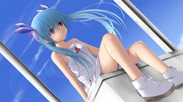 Anime picture 1920x1080 with worst contact long hair highres red eyes wide image twintails blue hair game cg girl sundress
