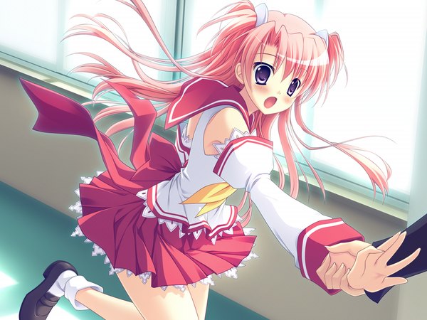 Anime picture 1024x768 with a.g.ii.d.c. mina pram hellsing long hair blush open mouth purple eyes pink hair game cg girl serafuku