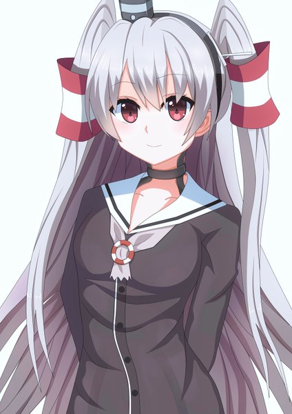 Anime picture 2480x3507 with kantai collection amatsukaze destroyer unscpro single long hair tall image looking at viewer highres red eyes grey hair two side up girl hat hair tubes mini hat