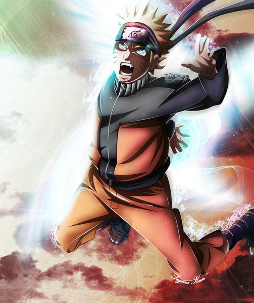 Anime picture 1000x1192 with naruto studio pierrot naruto (series) uzumaki naruto segmakun single tall image short hair open mouth blue eyes blonde hair coloring magic facial mark glowing light glowing eye (eyes) whisker markings angry jinchuriki