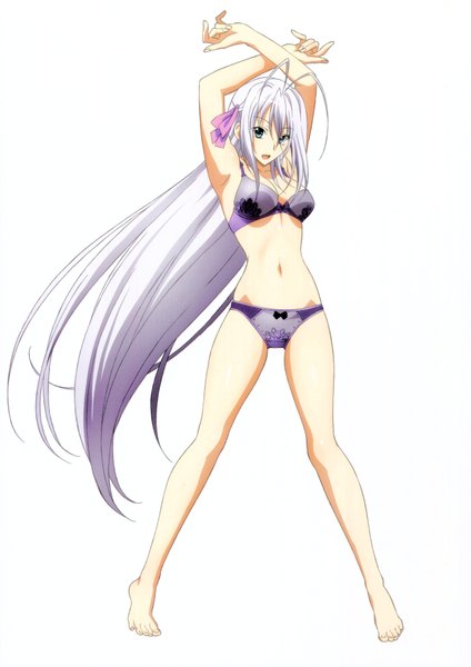 Anime picture 4913x6948 with highschool dxd rossweisse miyama zero single tall image looking at viewer highres open mouth blue eyes light erotic simple background white background absurdres white hair very long hair scan official art underwear only girl navel