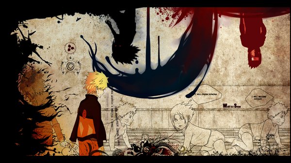 Anime picture 1920x1080 with naruto studio pierrot naruto (series) uzumaki naruto uchiha sasuke snyp (r0pyns) highres wide image facial mark whisker markings jinchuriki abstract