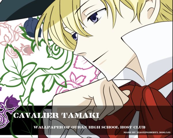 Anime picture 1280x1024 with ouran high school host club studio bones suou tamaki short hair blue eyes blonde hair open collar vector boy hat neckerchief