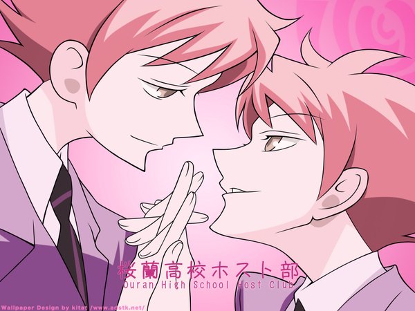 Anime picture 1600x1200 with ouran high school host club studio bones hitachiin kaoru hitachiin hikaru pink hair pink eyes multiple boys shounen ai boy 2 boys