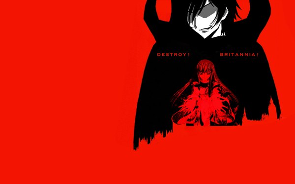Anime picture 1680x1050 with code geass sunrise (studio) c.c. lelouch lamperouge wide image red background