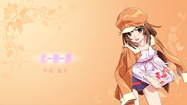 Anime picture 1920x1080 with bakemonogatari shaft (studio) monogatari (series) sengoku nadeko watanabe akio single looking at viewer highres short hair open mouth light erotic brown hair wide image brown eyes girl