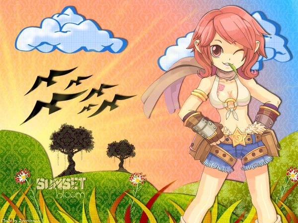 Anime picture 1600x1200 with ragnarok online pink hair shorts scarf tagme