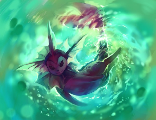 Anime picture 1280x984 with pokemon nintendo vaporeon glitchedpuppet wallpaper underwater green background gen 1 pokemon animal water pokemon (creature)