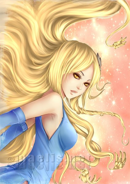 Anime picture 800x1131 with m-aelis single long hair tall image looking at viewer breasts blonde hair yellow eyes lips girl dress