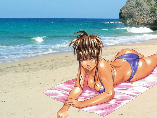 Anime picture 1024x768 with inoue takuya light erotic beach photo background tagme