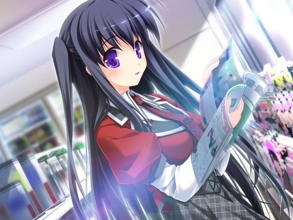 Anime picture 1600x1200 with bloody rondo (game) sakaki maki long hair black hair purple eyes game cg girl magazine