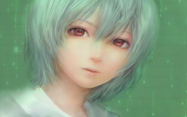 Anime picture 1440x900 with neon genesis evangelion rebuild of evangelion gainax ayanami rei misshu single short hair red eyes wide image purple hair lips realistic portrait face girl