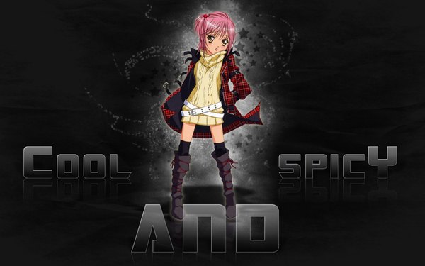 Anime picture 1920x1200 with shugo chara! hinamori amu peach-pit highres wide image pink hair black background dark background