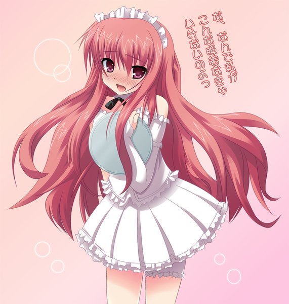 Anime picture 1000x1050 with zero no tsukaima j.c. staff louise francoise le blanc de la valliere single long hair tall image blush open mouth red eyes bare shoulders pink hair maid girl detached sleeves headdress maid headdress