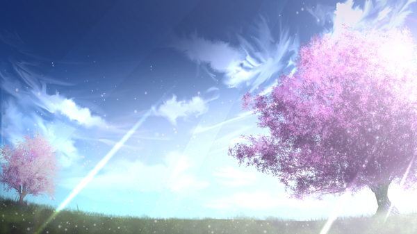 Anime picture 1920x1080 with original tsuruzen highres wide image sky cloud (clouds) sunlight no people landscape sunbeam nature plant (plants) tree (trees)