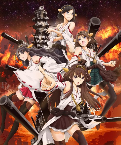 Anime picture 1000x1201 with kantai collection kongou battleship haruna battleship kirishima battleship hiei battleship boranchi long hair tall image short hair open mouth blue eyes black hair brown hair bare shoulders multiple girls brown eyes ahoge traditional clothes black eyes nontraditional miko