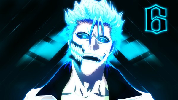 Anime picture 1920x1080 with bleach studio pierrot grimmjow jeagerjaques looking at viewer highres short hair open mouth blue eyes wide image blue hair grin espada boy mask