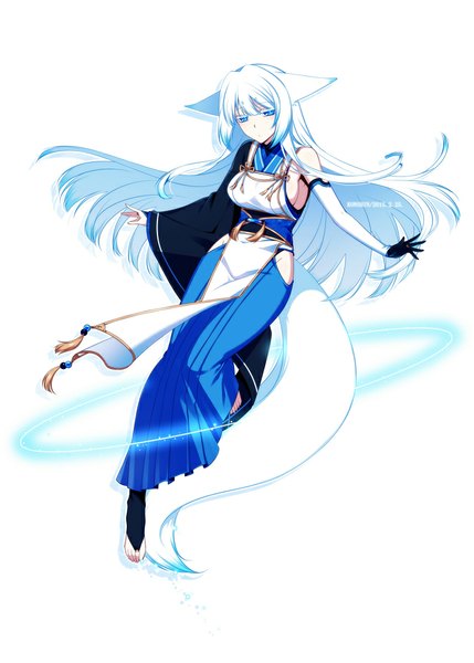 Anime picture 777x1087 with original pixiv fantasia konshin single long hair tall image looking at viewer breasts blue eyes simple background white background animal ears white hair girl dress single glove
