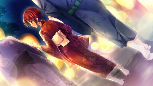 Anime picture 1280x720 with suika niritsu (game) short hair wide image game cg red hair japanese clothes girl kimono