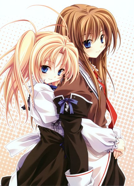 Anime picture 3389x4694 with miyama zero long hair tall image highres blue eyes simple background blonde hair brown hair twintails multiple girls absurdres ahoge girl 2 girls