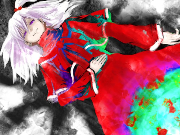 Anime picture 1024x768 with touhou shinki (touhou) e.x.on short hair purple eyes silver hair one side up girl