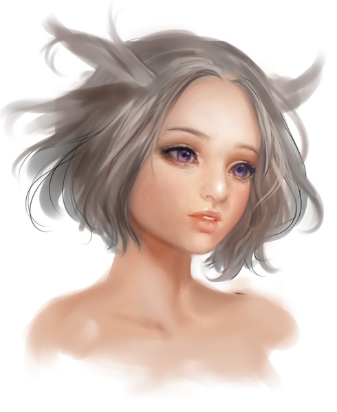 Anime picture 2765x3387 with original airspace (artist) single tall image highres short hair simple background white background purple eyes upper body grey hair realistic girl