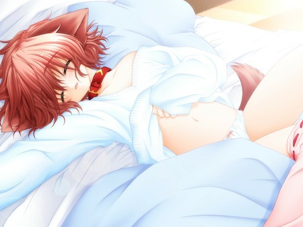 Anime picture 1024x768 with pure pure hinata light erotic game cg red hair dog girl girl underwear panties