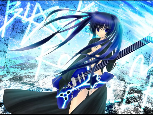 Anime picture 1024x768 with black rock shooter vocaloid kuroi mato girl guitar
