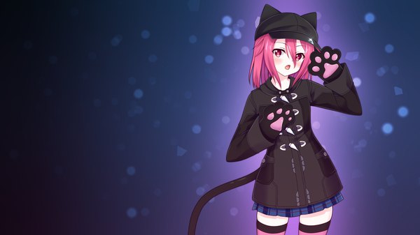 Anime-Bild 1920x1080 mit phantasy star phantasy star online 2 original sega akahana (alphablob) kitsuneco alphablob single looking at viewer blush fringe highres short hair open mouth hair between eyes wide image animal ears pink hair tail animal tail