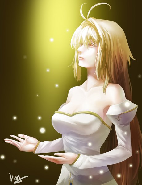 Anime picture 2688x3507 with shingetsutan tsukihime type-moon arcueid brunestud nanaya (daaijianglin) single long hair tall image highres blonde hair red eyes girl dress detached sleeves