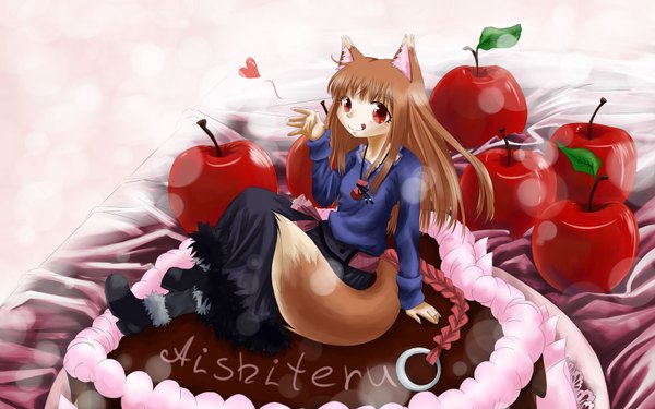 Anime picture 1680x1050 with spice and wolf horo wide image sweets cake