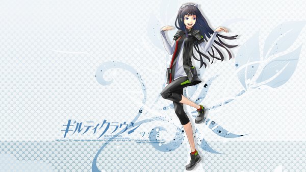 Anime picture 1920x1080 with guilty crown production i.g tsugumi single long hair highres open mouth blue eyes black hair smile wide image animal ears cat ears girl suit