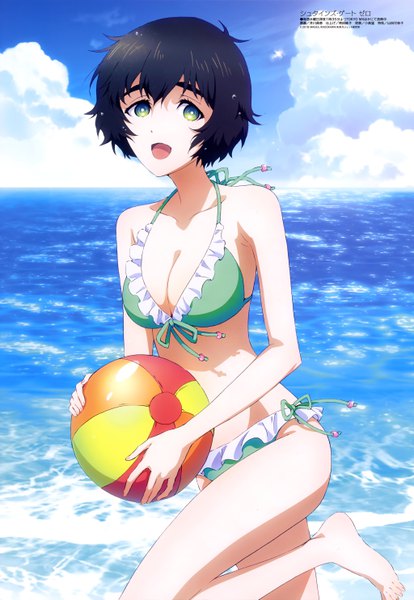 Anime picture 4095x5932 with steins;gate white fox megami magazine shiina mayuri igawa norie single tall image looking at viewer fringe highres short hair breasts open mouth light erotic black hair smile hair between eyes standing bare shoulders holding