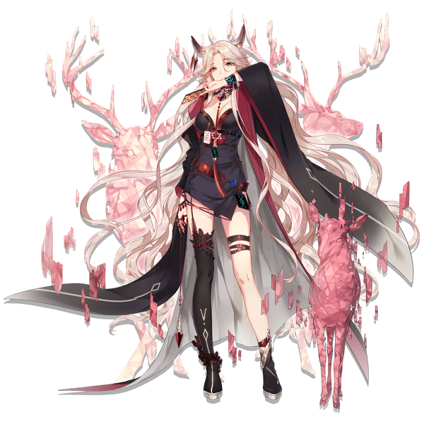 Anime picture 1024x1024 with arknights gitano (arknights) kieta single blonde hair standing animal ears cleavage full body very long hair arm up official art transparent background hexagram elite ii (arknights) girl thighhighs dress animal black dress