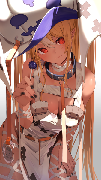 Anime picture 2160x3840 with virtual youtuber hololive shiranui flare mikaku single long hair tall image looking at viewer highres breasts light erotic blonde hair red eyes large breasts twintails nail polish head tilt multicolored hair leaning leaning forward