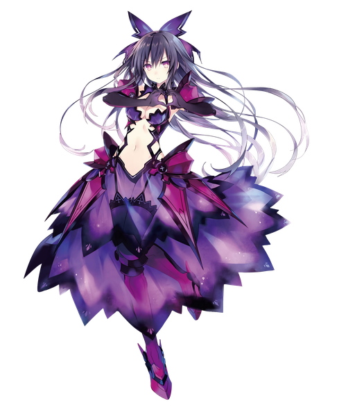 Anime picture 1666x2042 with date a live yatogami tooka tsunako single tall image looking at viewer fringe breasts light erotic black hair hair between eyes purple eyes cleavage full body very long hair midriff transparent background center opening heart hands girl