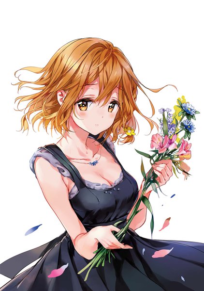 Anime picture 1352x1920 with masamune-kun no revenge silver link koiwai yoshino tiv single tall image looking at viewer blush fringe short hair breasts simple background hair between eyes brown hair standing white background holding brown eyes cleavage braid (braids)