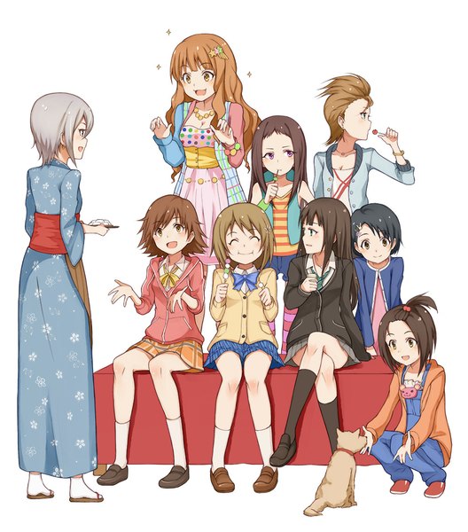 Anime picture 1000x1136 with idolmaster idolmaster cinderella girls shibuya rin shiomi shuuko honda mio moroboshi kirari mimura kanako sasaki chie kimura natsuki koseki reina yanase miyuki purea long hair tall image blush short hair open mouth black hair simple background smile