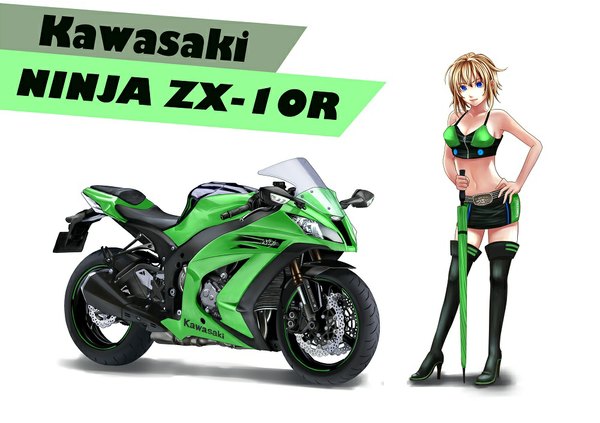 Anime picture 1000x706 with original rekaro short hair blue eyes simple background blonde hair white background midriff hand on hip closed umbrella girl navel miniskirt thigh boots umbrella motorcycle
