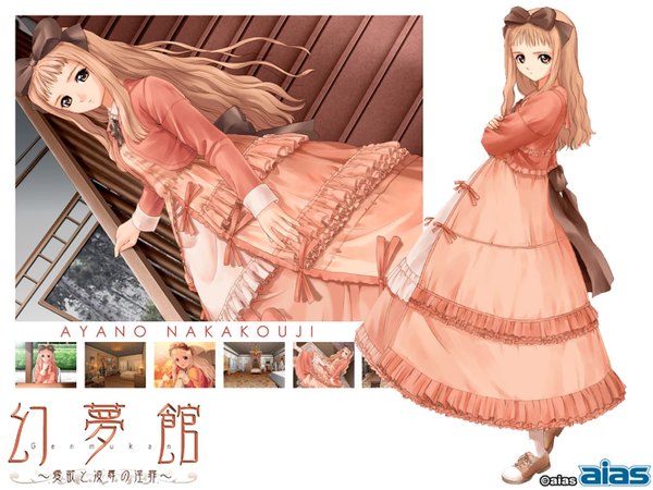 Anime picture 1333x1000 with genmukan tony taka long hair blonde hair wallpaper crossed arms frilled dress girl dress bow hair bow frills nakakouji ayano